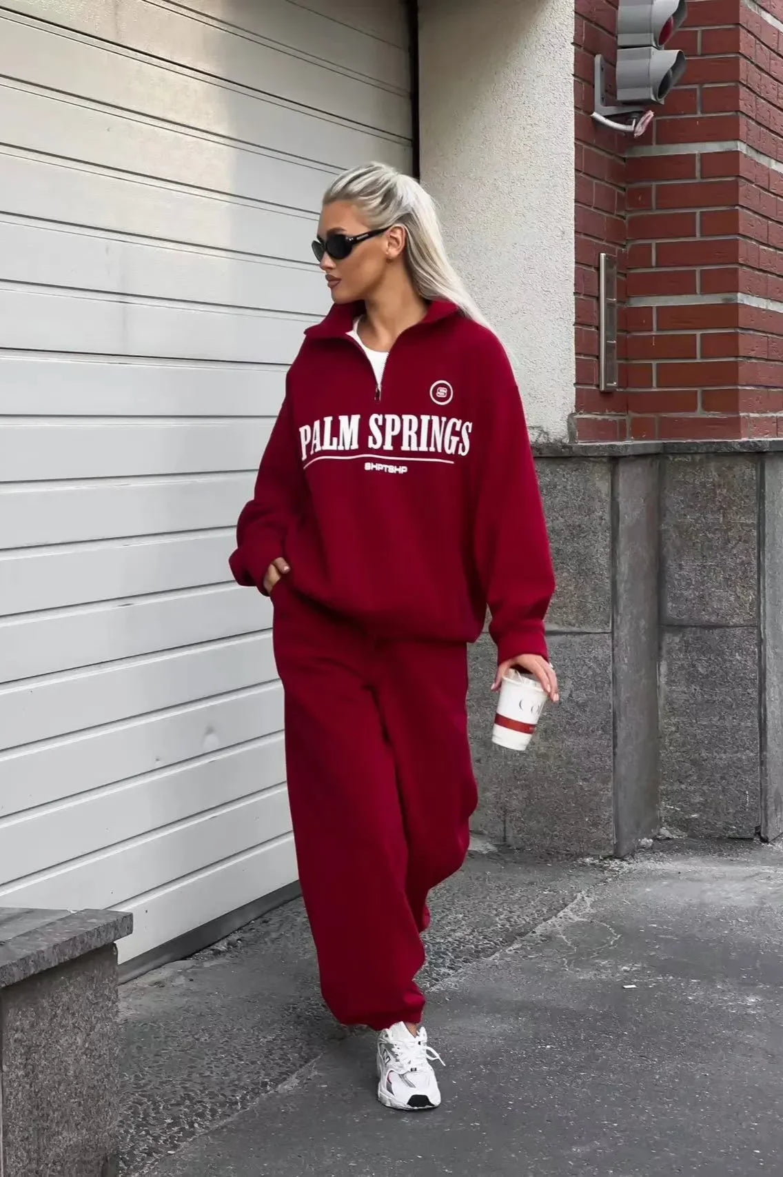 Letter Print Half Zip Hoodie