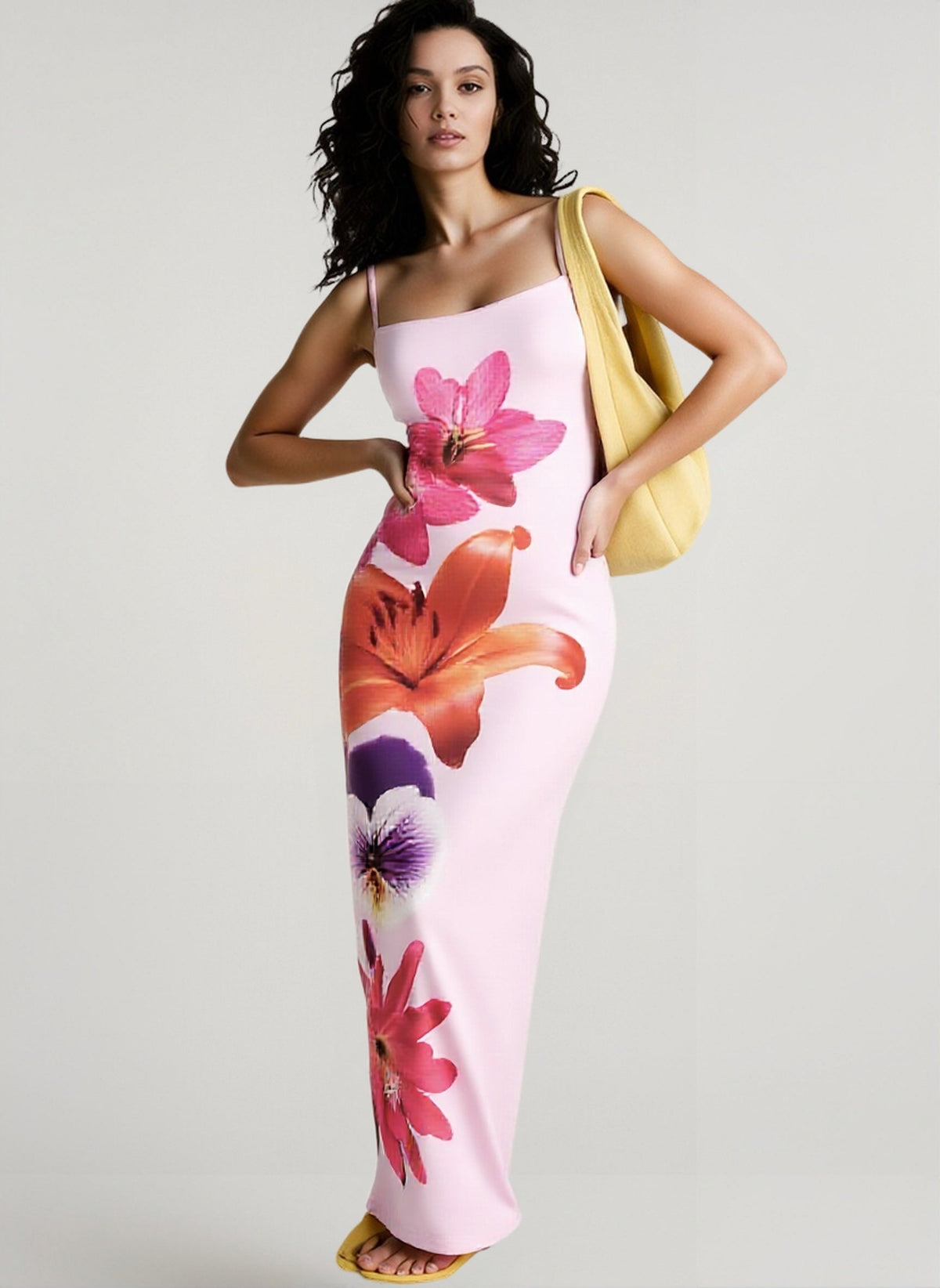 Floral Print Scoop Neck Cami Bodycon Maxi Dress