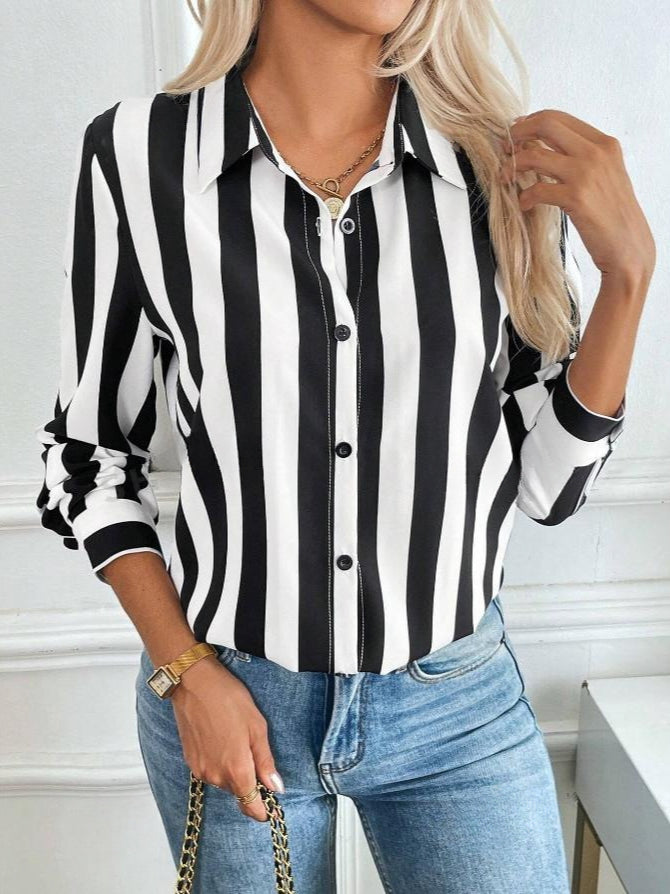 Blue Striped Casual Blouse
