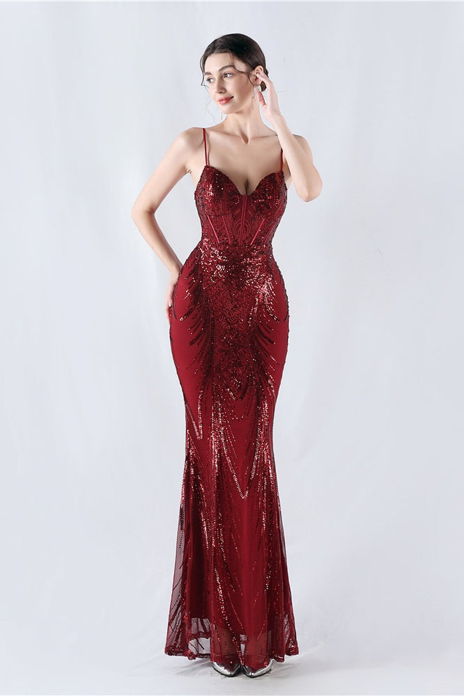 Sequin Spaghetti Strap Sweetheart Mermaid Formal Gown - View 16