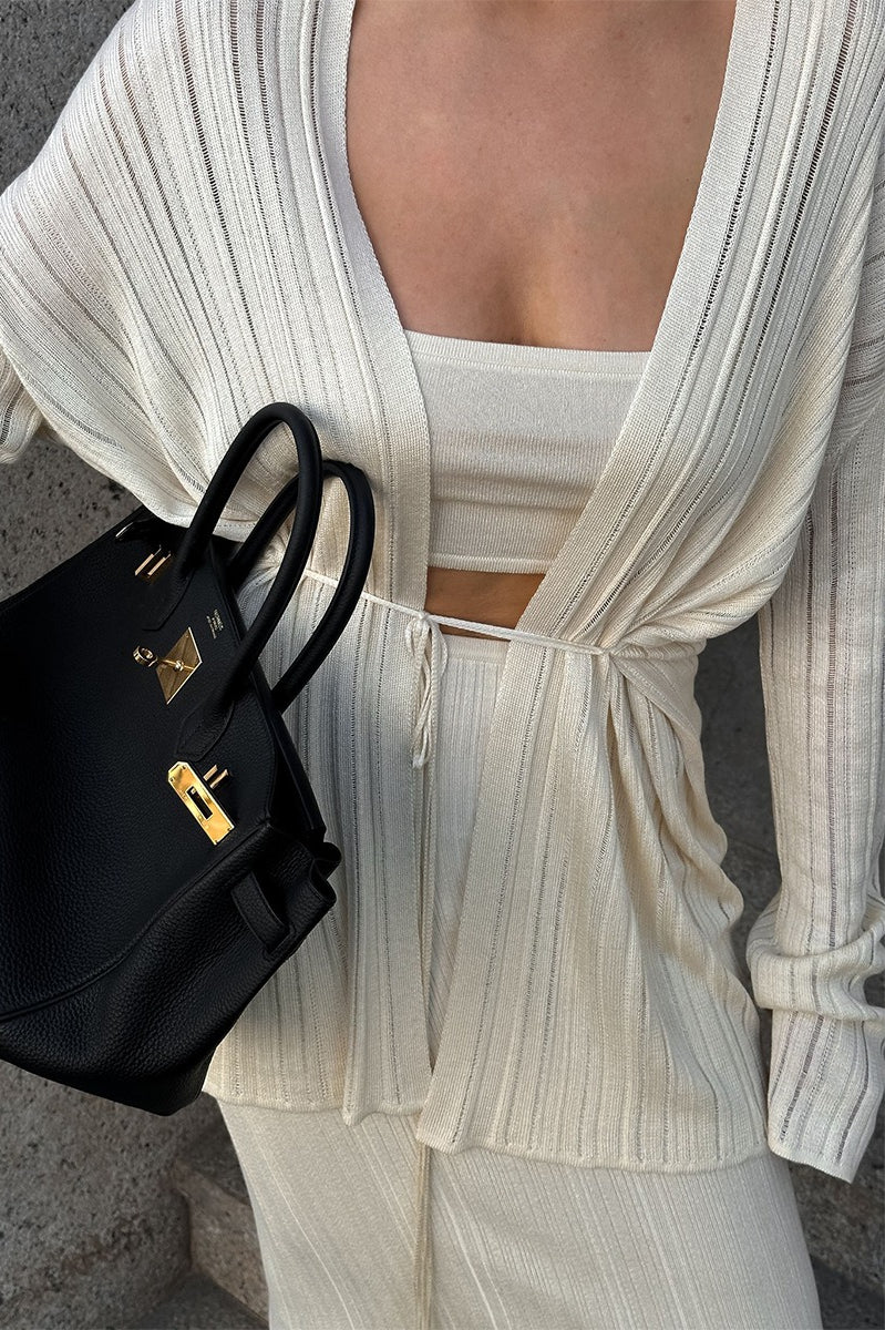 Vintage Ribbed Knit Cardigan and Cami Dress Set for Elegance