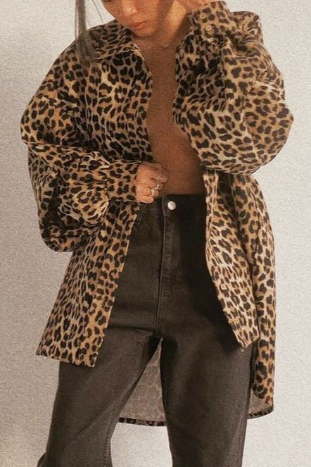 Leopard Oversized Shirt Style Coat - Fashionpara