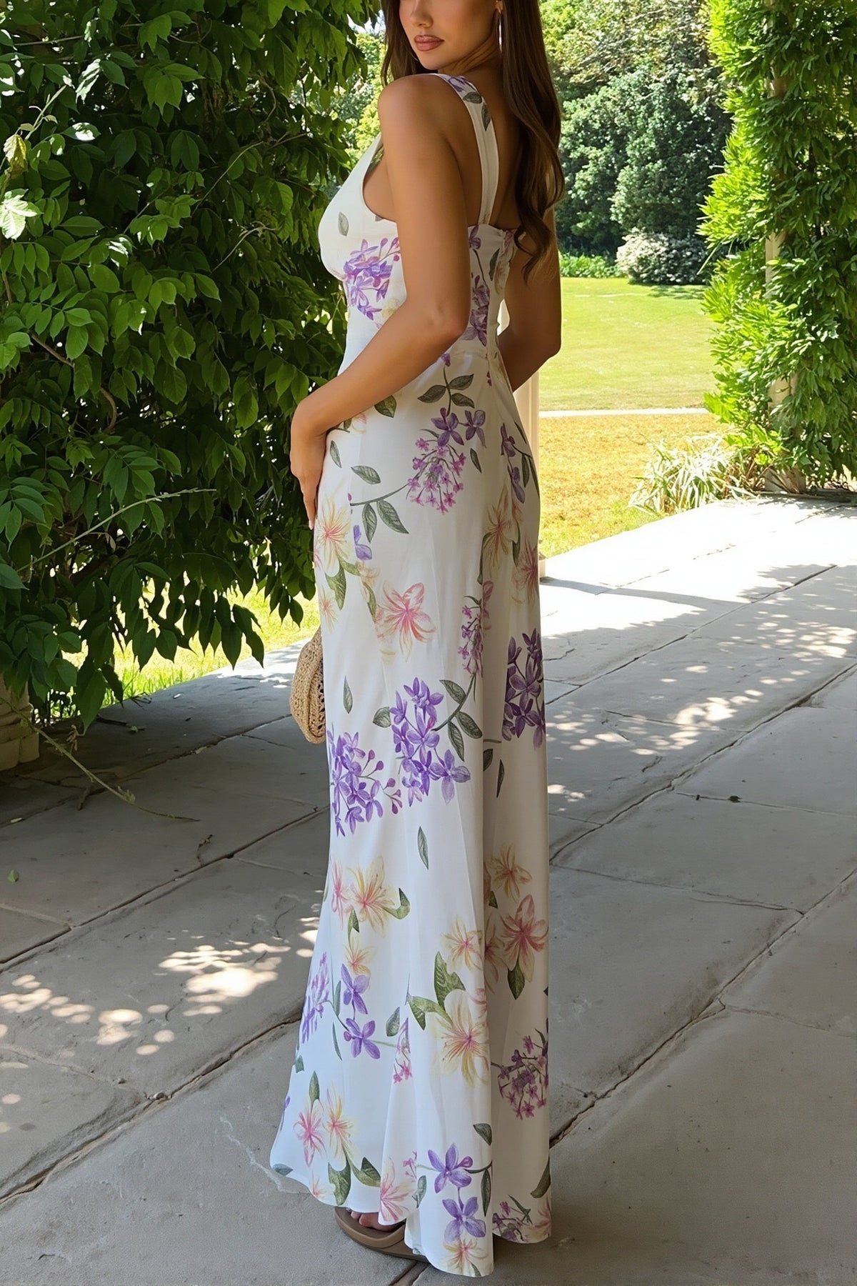 Floral V-Neck Sleeveless Bias Slip Maxi Dress 2