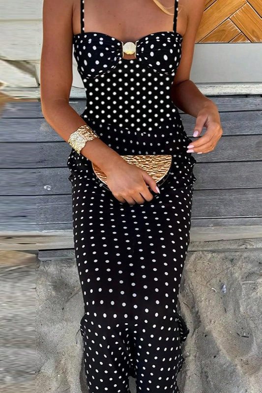 Polka Dot Sweetheart Spaghetti Strap Bodycon Maxi Dress 2