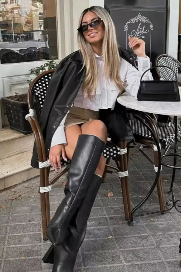 Sophisticated Polo Collar Trench Fabric Shirt Coat for Style