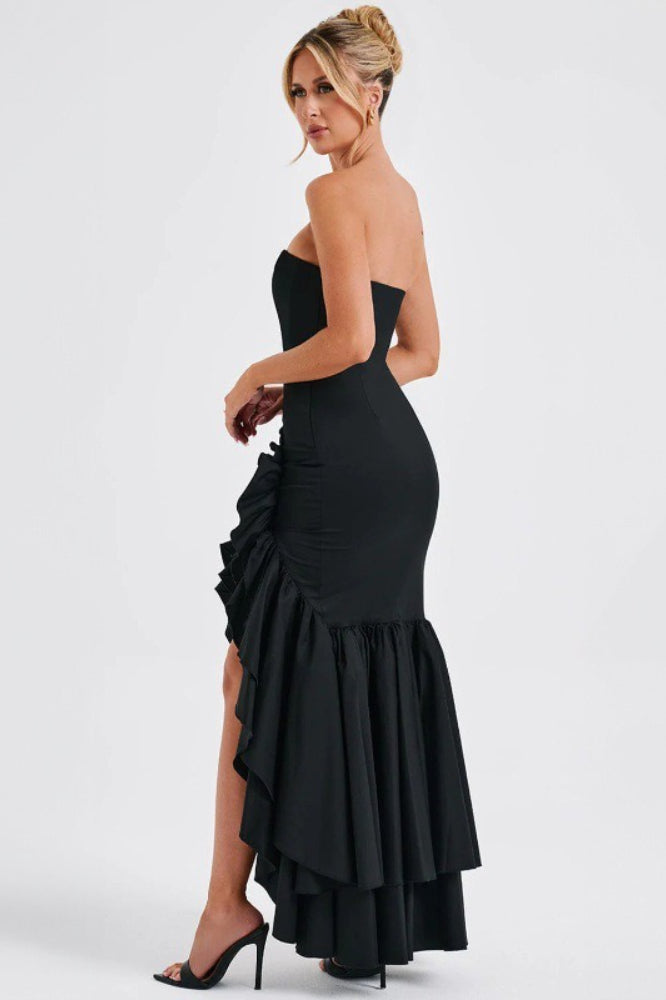 Strapless Corset Ruched Ruffle Hem Mermaid Maxi Dress 6