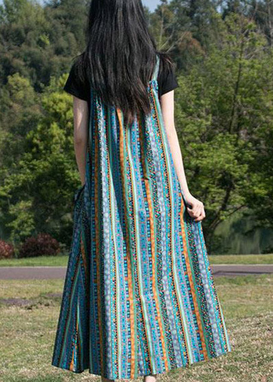 Folk Print Pocket Spaghetti Strap Oversized Maxi Pinafore Dress - View 3