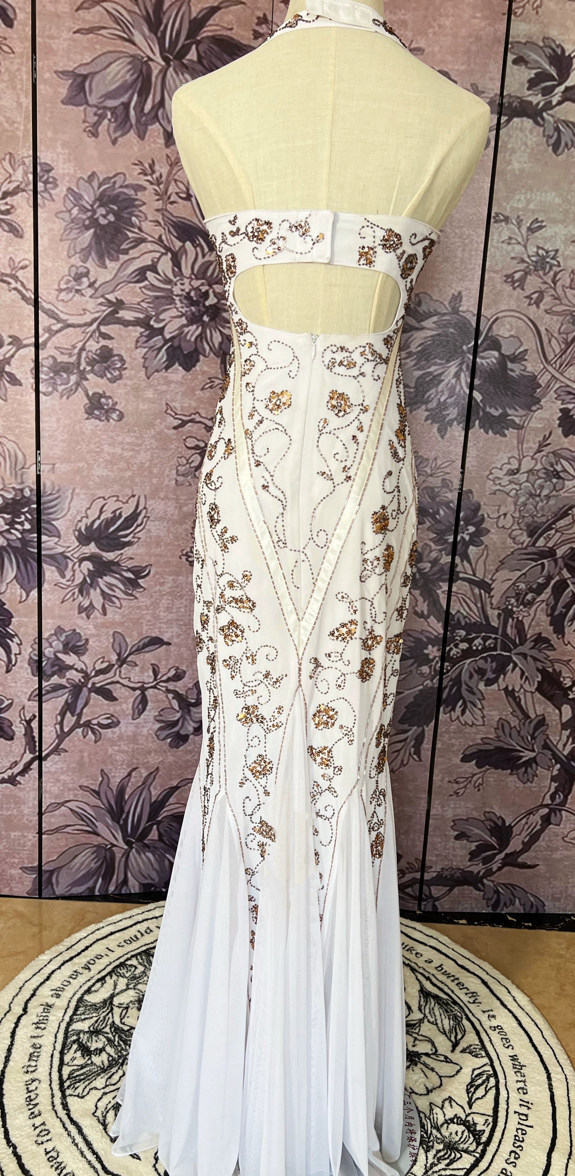 White Mermaid Long Prom Dress Beaded Vintage Evening Dress - Fashionpara