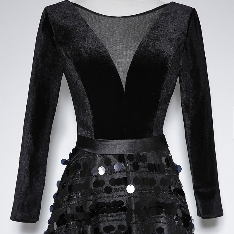 Black evening dress long sleeve birthday party dress prom dress - Fashionpara