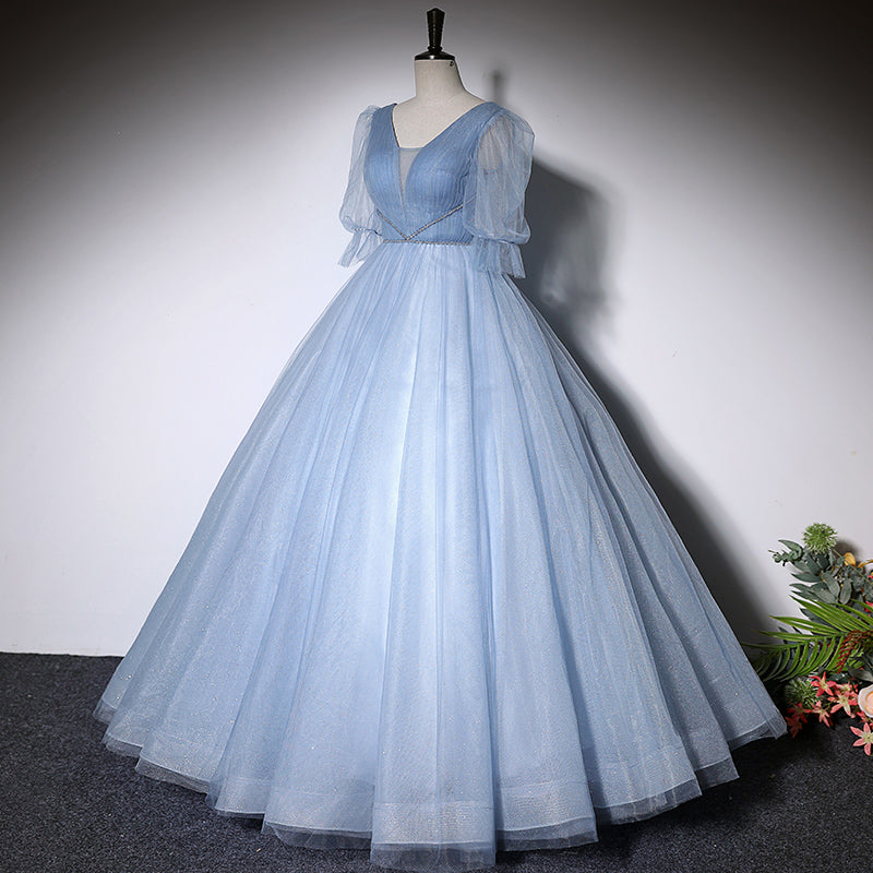 Blue evening dress new long ball gown tulle prom dress - Fashionpara