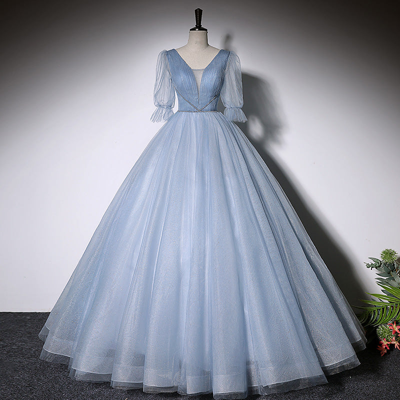 Blue evening dress new long ball gown tulle prom dress - Fashionpara