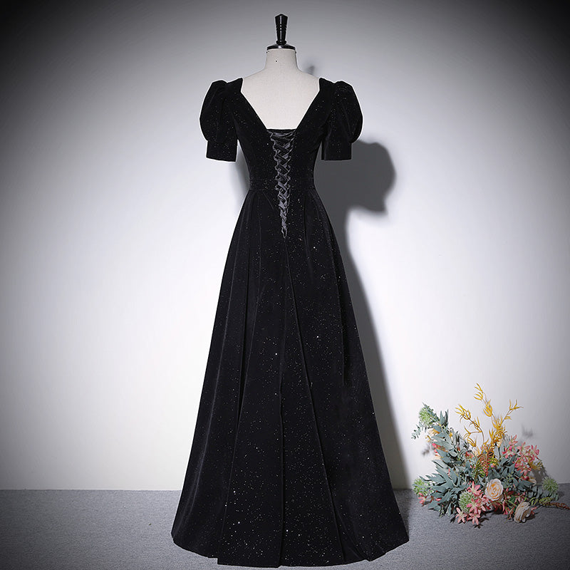 Black evening dress new long velvet prom dress - Fashionpara