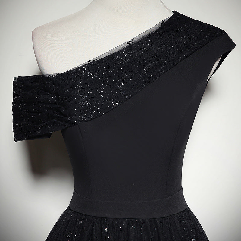 One-shoulder sequined new black evening dress prom dress - Fashionpara