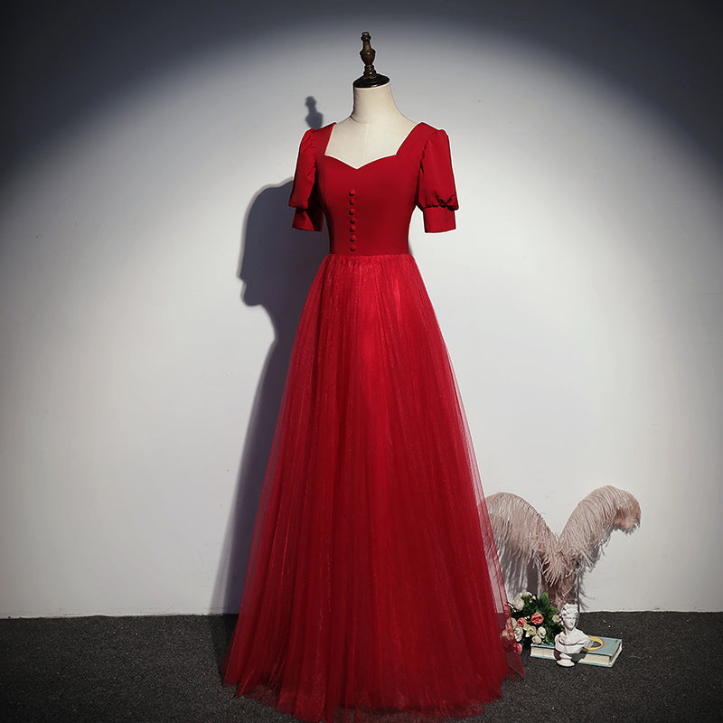 A-line red evening dress new long prom dress - Fashionpara