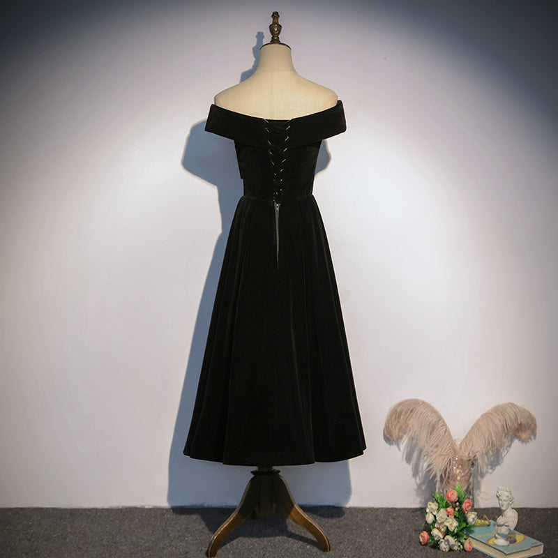 A-line black tea-length evening dress new short prom dress,homecoming dress - Fashionpara