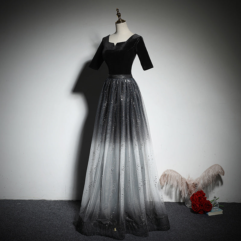 A-line black evening dress new prom dress - Fashionpara