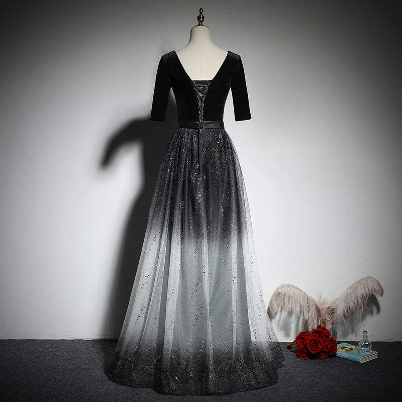 A-line black evening dress new prom dress - Fashionpara