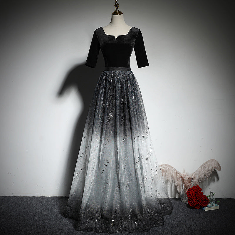 A-line black evening dress new prom dress - Fashionpara