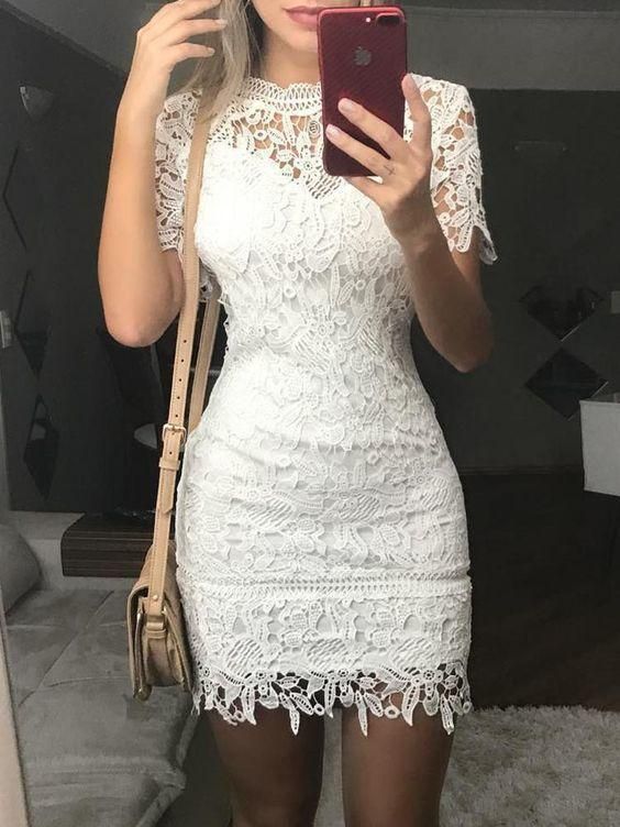 2022 Homecoming dress See Through Lace Bodycon Mini Dress - Fashionpara