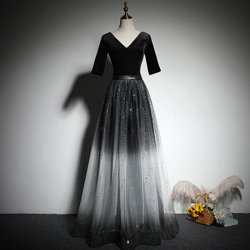 A-line black evening dress new prom dress - Fashionpara