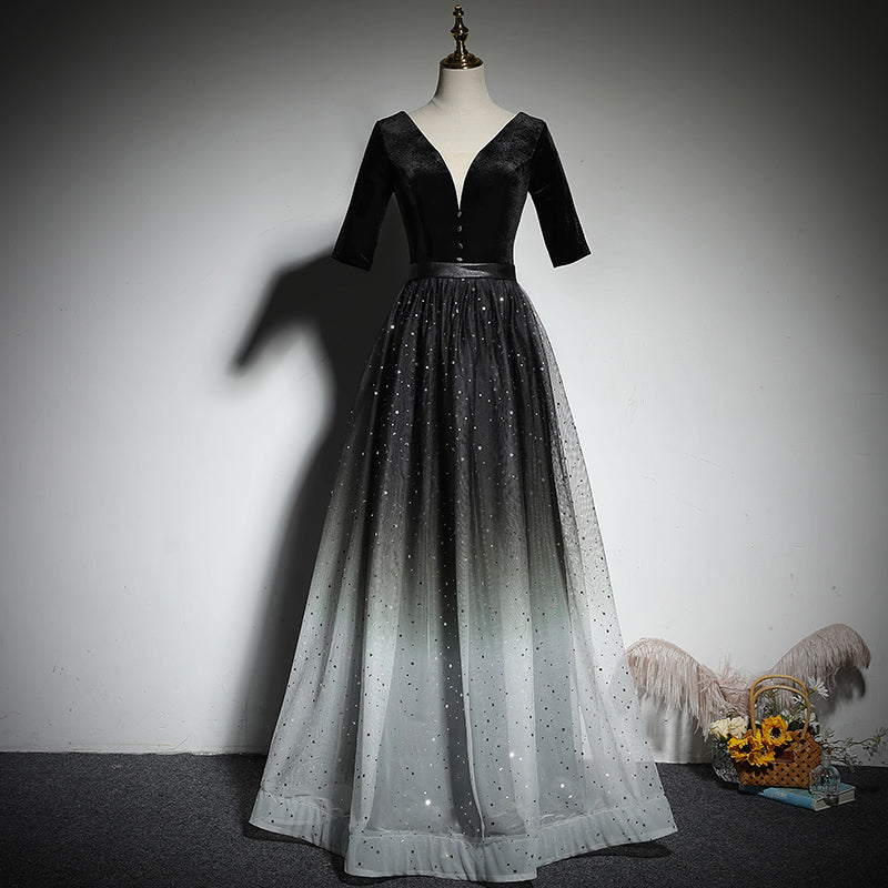 A-line black evening dress new prom dress party gowns - Fashionpara