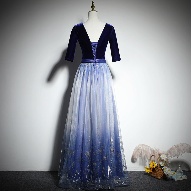 A-line blue bridesmaid dress evening dress new prom dress party gowns - Fashionpara