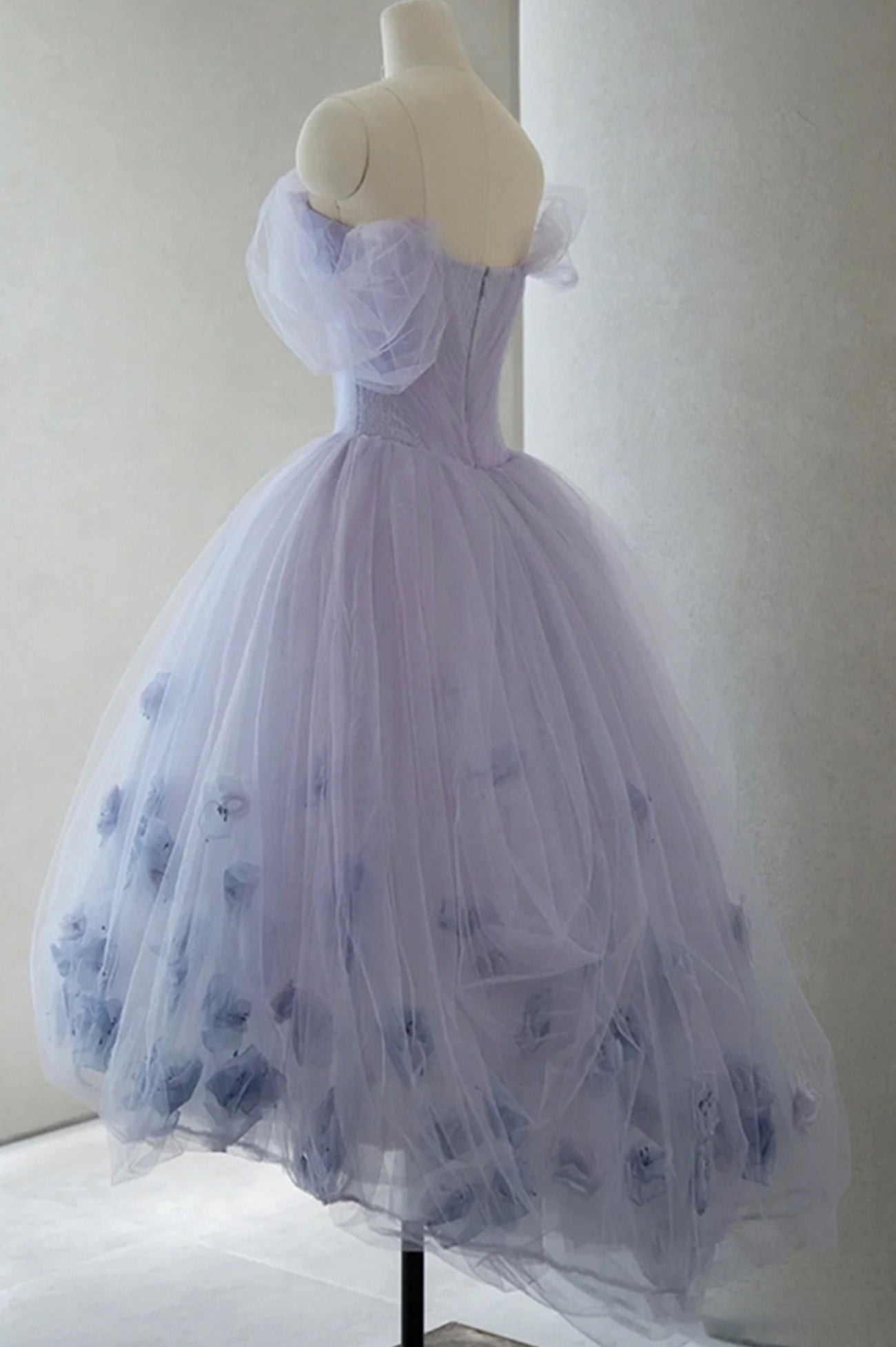 PURPLE TULLE SHORT PROM DRESS A LINE EVENING DRESS - Fashionpara