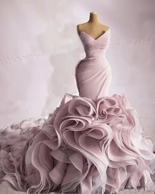 Ruffle rose mermaid wedding dress, bridal gown