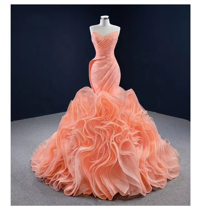 Ruffle rose mermaid wedding dress, bridal gown