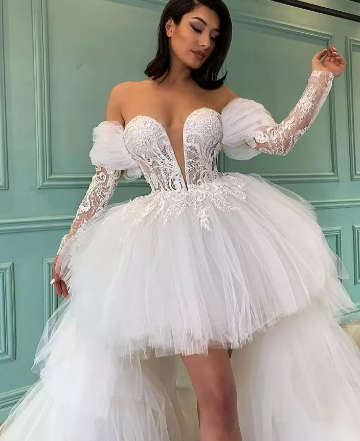 SHORT FRONT LONG BACK WEDDING DRESS - Fashionpara