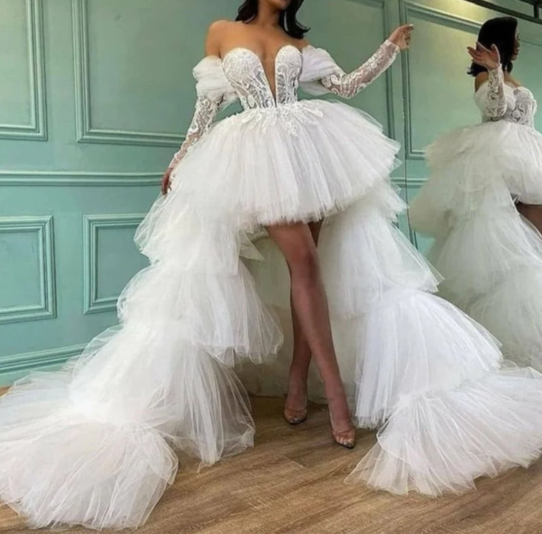 SHORT FRONT LONG BACK WEDDING DRESS - Fashionpara