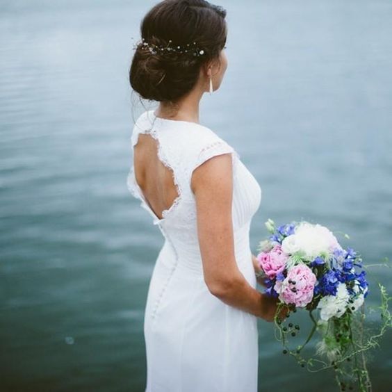 Mermaid Floor-Length Lace Top Open-Back Country Style Wedding Dress - Fashionpara