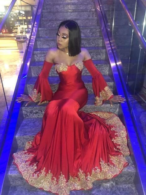 Uniqus Mermiad Long Prom Dress With Train, Appliques Prom Dress - Fashionpara