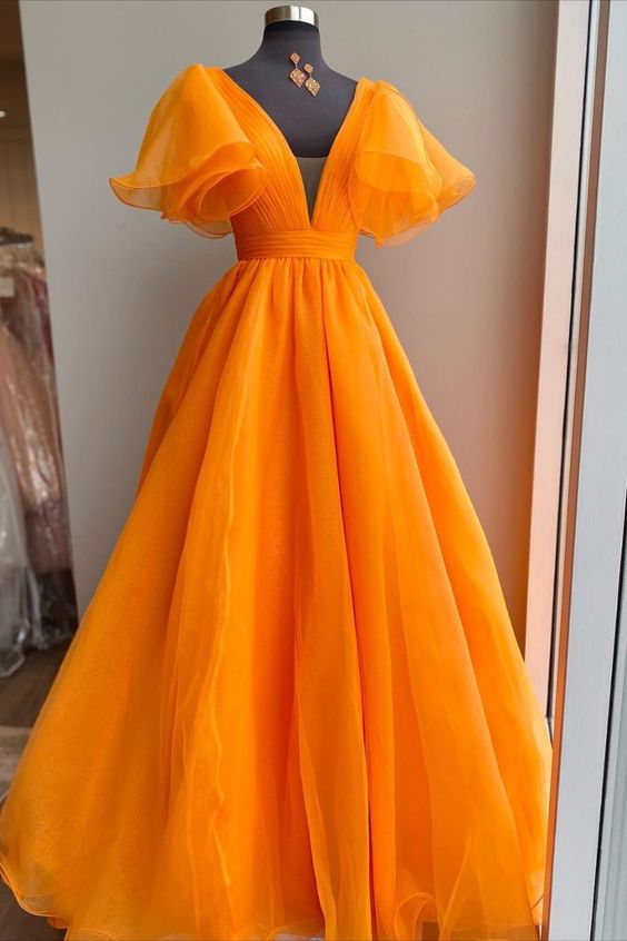 Uniqus Long Prom Dress Orange Formal Dress - Fashionpara