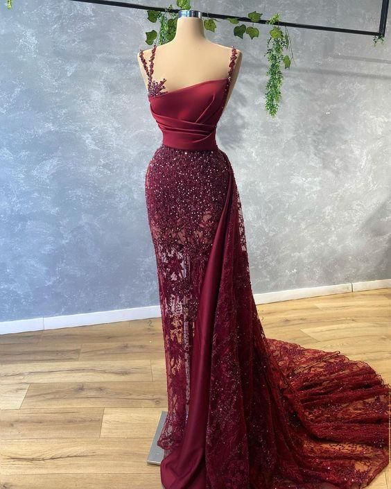 Burgundy Floor Length Women Prom Dress Evening Gowns - Fashionpara