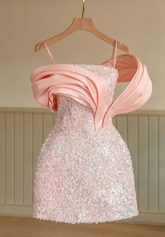Pink Sequins Party Dress Unique Homecoming Dress - Fashionpara