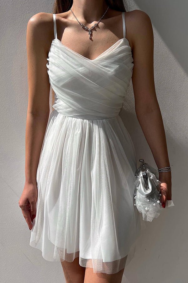 A Line Tulle Mini Dress Homecoming Dress - Fashionpara