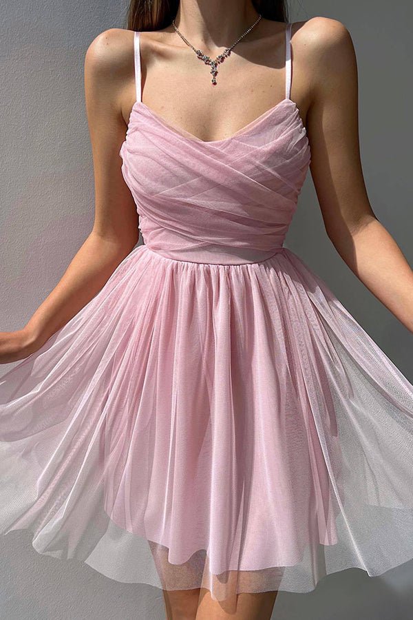 A Line Tulle Mini Dress Homecoming Dress - Fashionpara