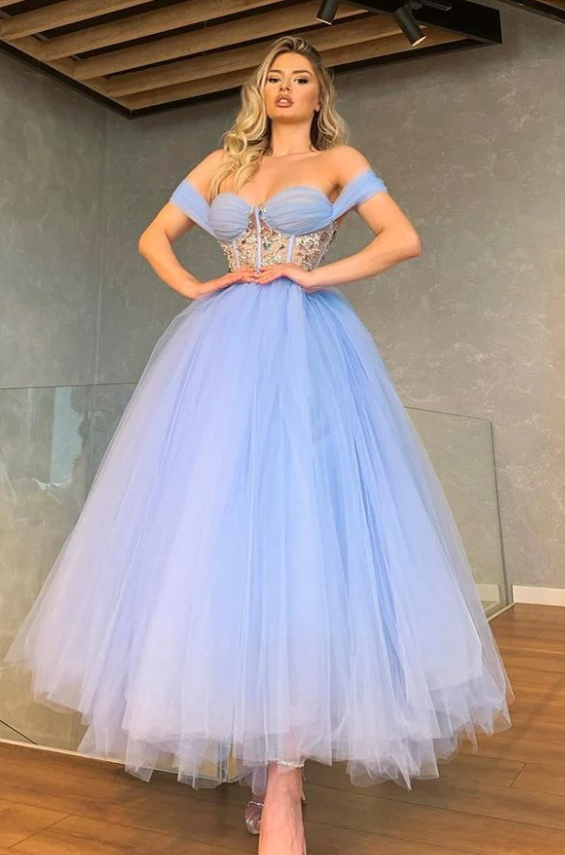 Fabulous Off-the-Shoulder Tulle Prom Dress Sweetheart With Crystal - Fashionpara