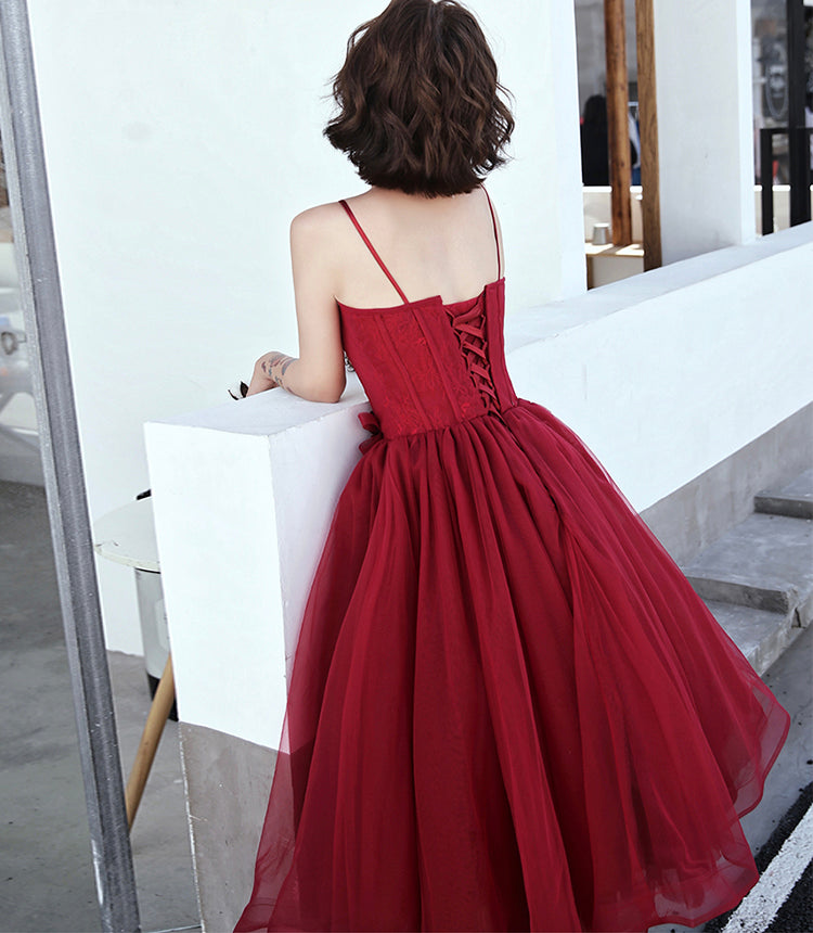 BURGUNDY TULLE SHORT PROM DRESS COCKTAIL DRESS - Fashionpara