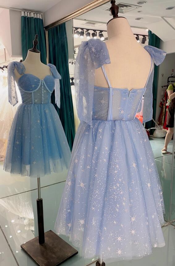 Lovely Blue Short Tulle Homecoming Dress Prom Dresses, Blue Evening Dresses - Fashionpara