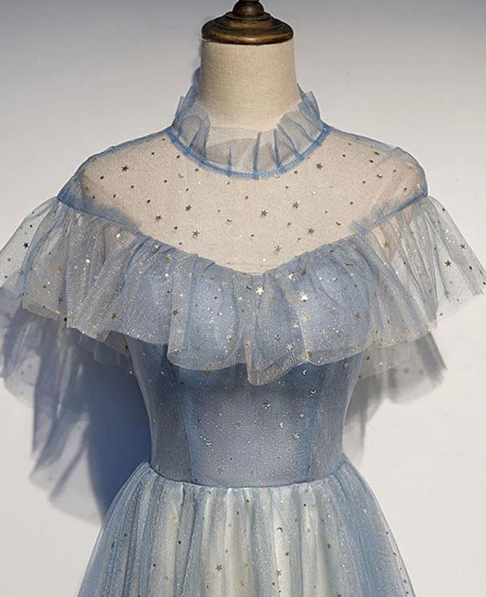 Pretty Light Blue Sparkly Long Elegant Princess Dress Prom Dress - Fashionpara