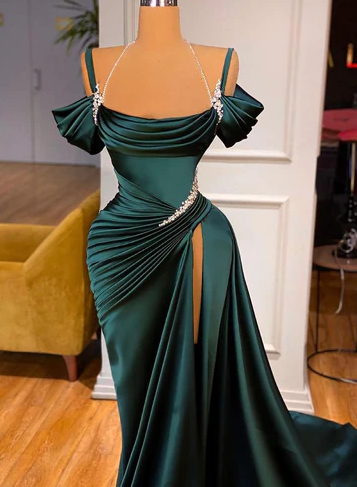 STUNNING OFF-THE-SHOULDER MERMAID PROM DRESS RUFFLES WITH HIGH SPLIT - Fashionpara