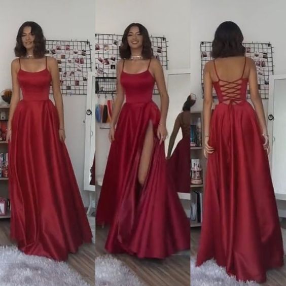 A line Dark Red Long Prom Dress, New Arrive Party Dress - Fashionpara