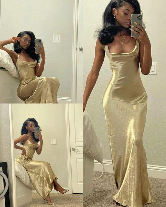 black girl gold backless evening dresses, prom dresses, sexy evening dresses - Fashionpara