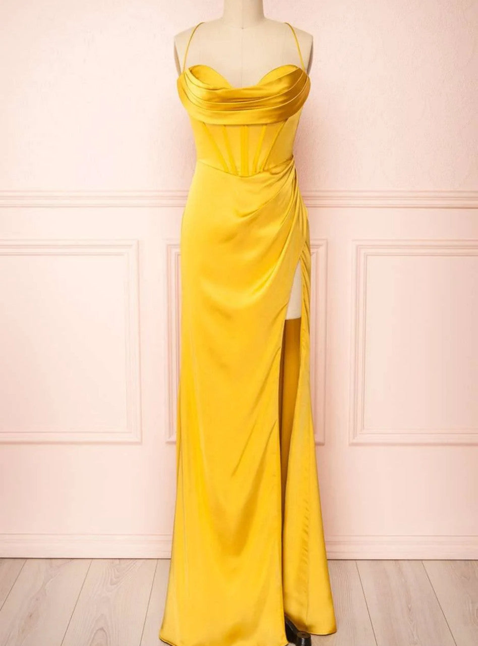 Burgundy Long Prom Dress with High Slit,Formal Graduation Evening Dresses - Fashionpara