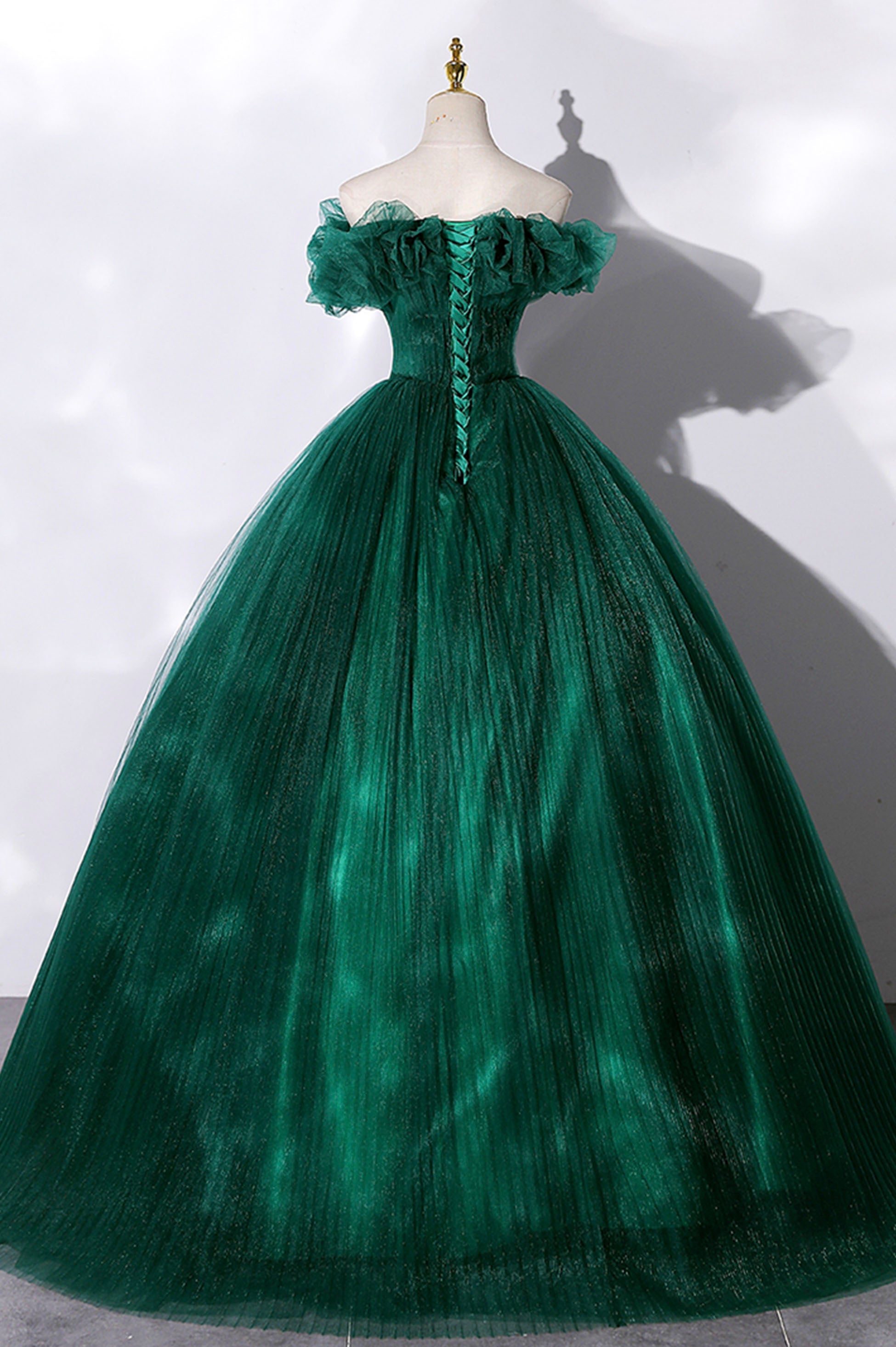 Green tulle long ball gown dress formal dress - Fashionpara