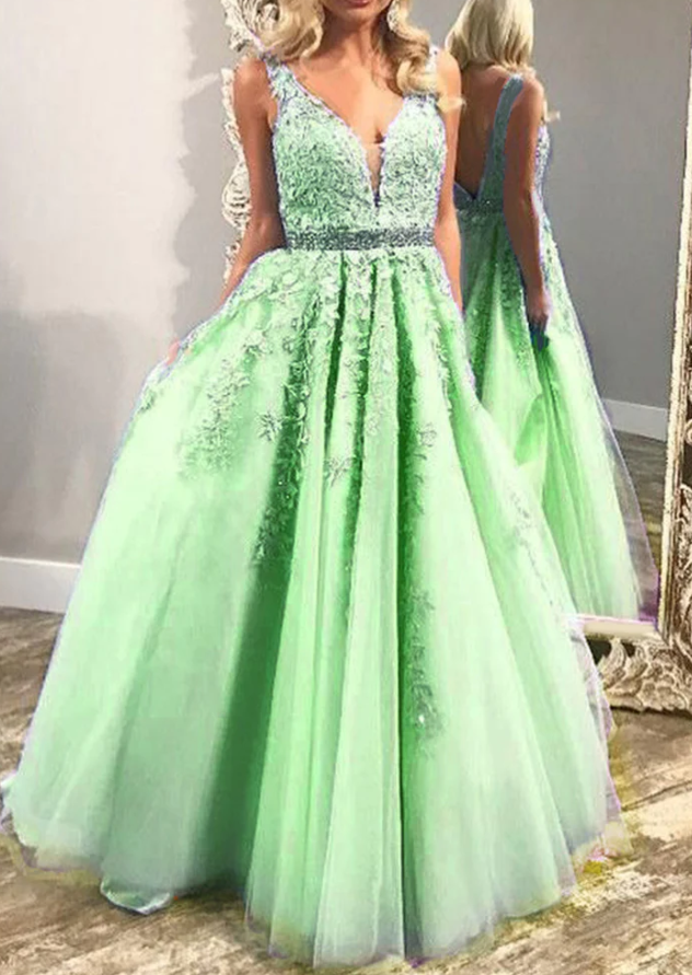 V Neck Long Girls Pageant Dress Prom Graduation Gown with Lace - Fashionpara