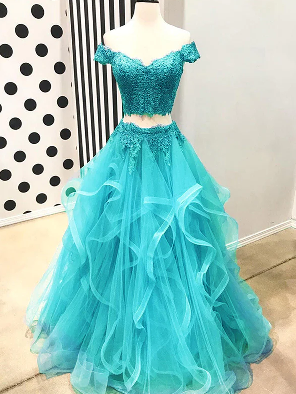 Crop Top Two Piece Prom Dress For Teens Graduation Formal Gown - Fashionpara