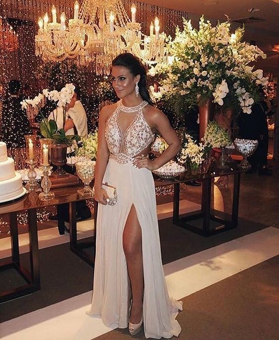 Chiffon Long Prom Dresses With Beading - Fashionpara